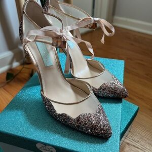 Betsey Johnson Rose Gold Glitter Heels